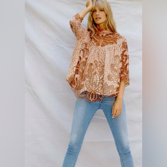 Anthropologie Tops - Anthropologie Blue Tassel Marcie Lace Blouse szXS